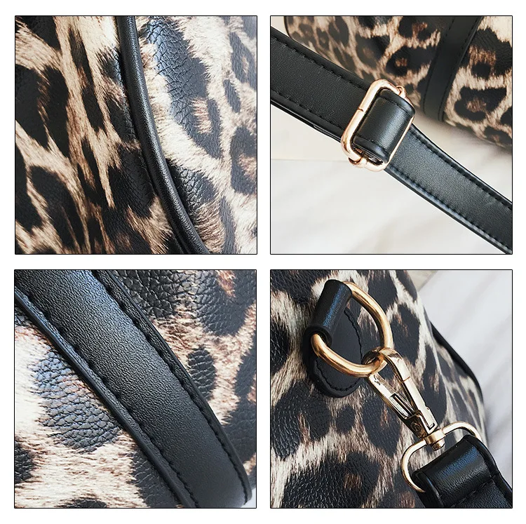 Feiyou Casual Waterproof Luggage Fashion Tote Bag PU Leather Leopard Large Capacity Duffle Women Travel Weekender Bag