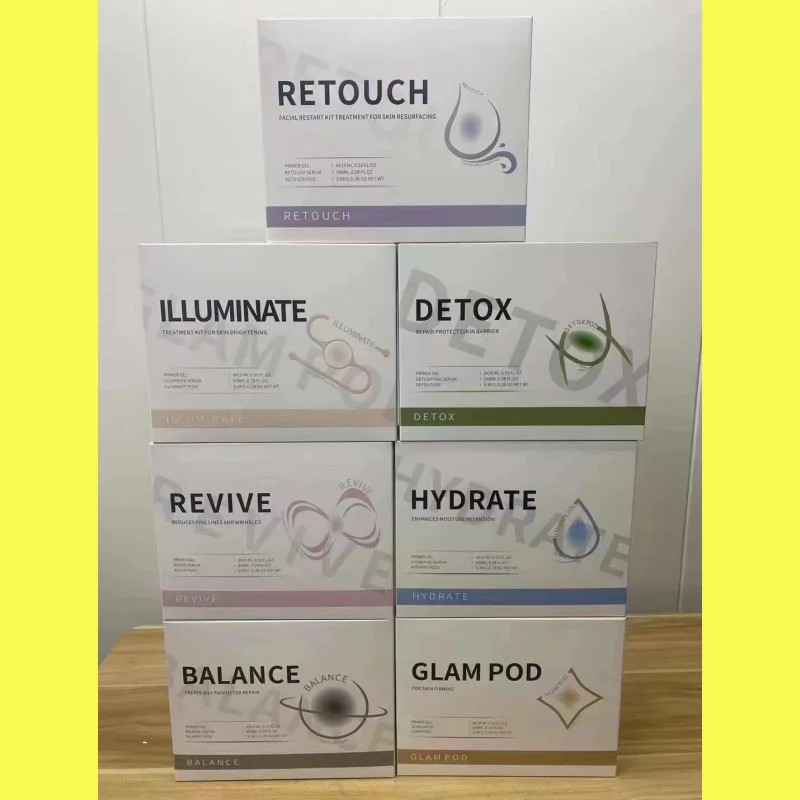 Consumable Bright Glam Retouch Revive Balance Hydrate Detox Pods Oxygen Kits Capsule Gel Cartridge Cap For CO2 Bubble Machine