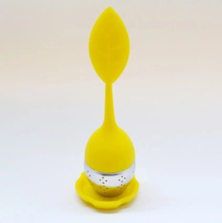 Stainless Steel Tea Strainer Leaf Strainer Handle with Steel Ball Silicone Leaf Lid, Silicone Tea Infuser for Loose Leaf