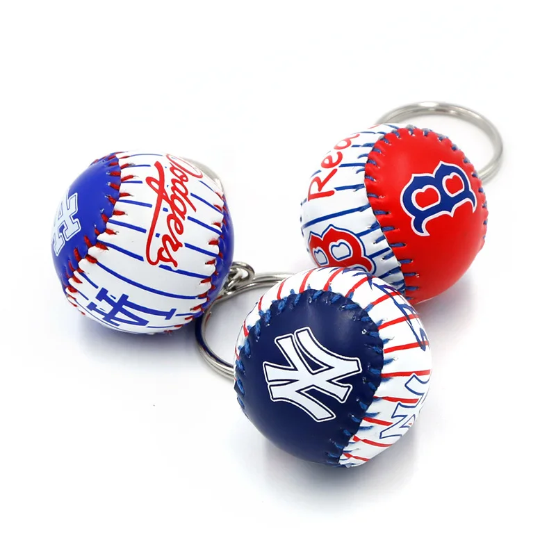 Hot Selling 3D Mini Baseball Keychain Team Logo Sports Souvenir High Quality Leather Keychain