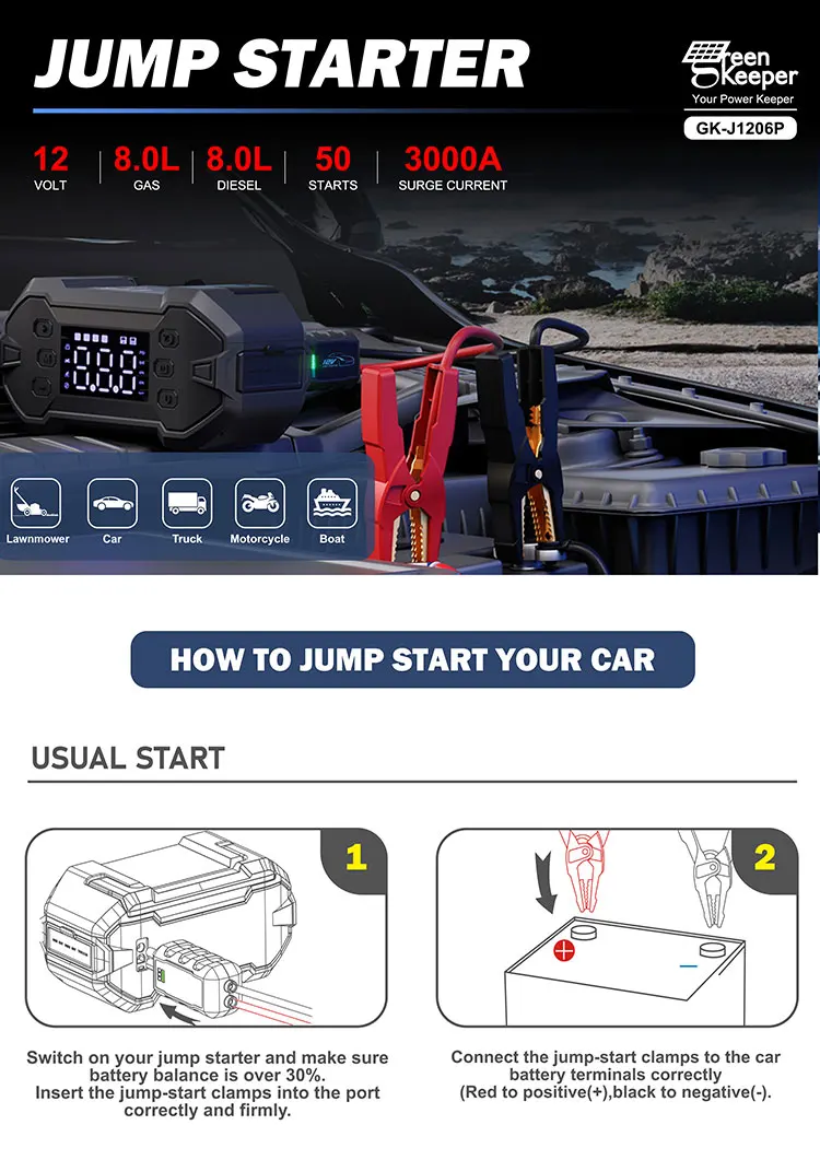 3000A 20000mAh Car jump starter inflation pump integrated machine with led light