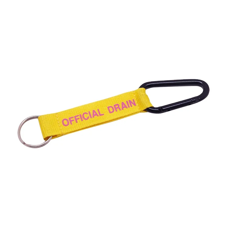 Custom high quality fabric keychain aluminum carabiner keychain snap hook webbing black carabiner for keys