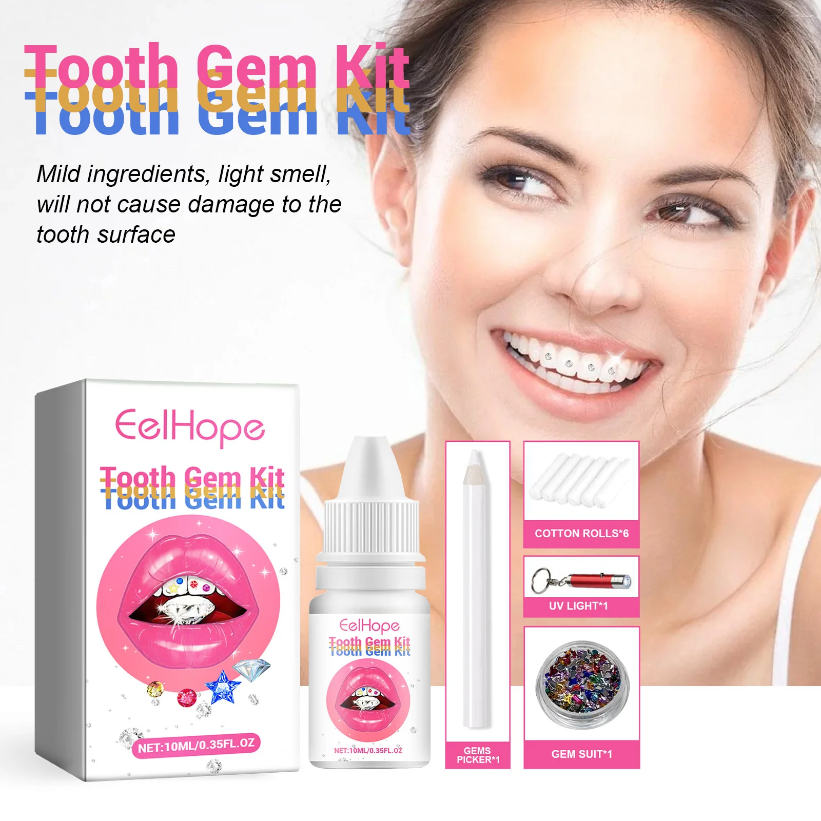 Hot Sale DIY Teeth Gems Kit With Curing Light And Glue Dental Decoration Diamond Crystal Tooth Gems Glue Kit