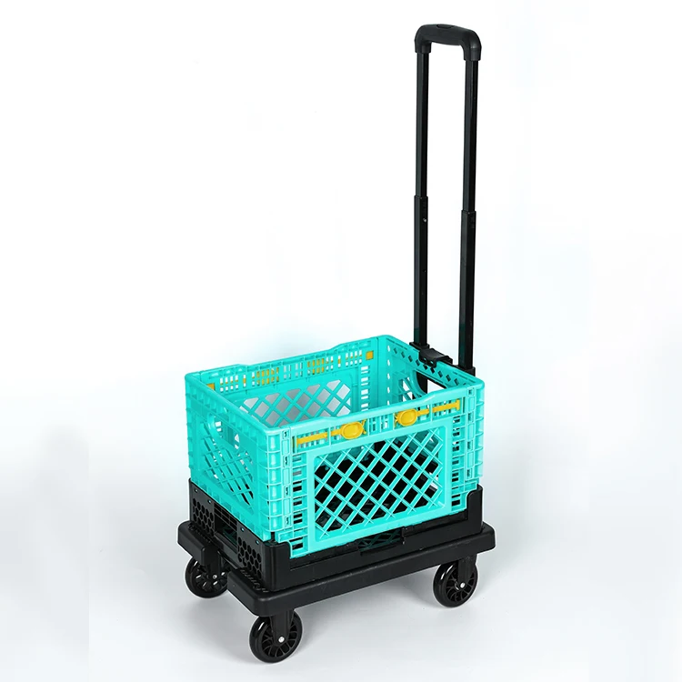 Tianyu Universal Wheels Foldable Trolley Basket Folding Cart Trolley Bag Shopping Detachable Plastic Custom Supermarket 4 1PCS