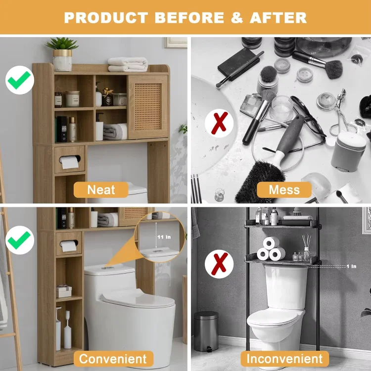 Customized By The Manufacturer Wooden Toilet Storage 6-tier Toilet Organizer Rack Bathroom Shelf Over Toilet Tall Cabinet