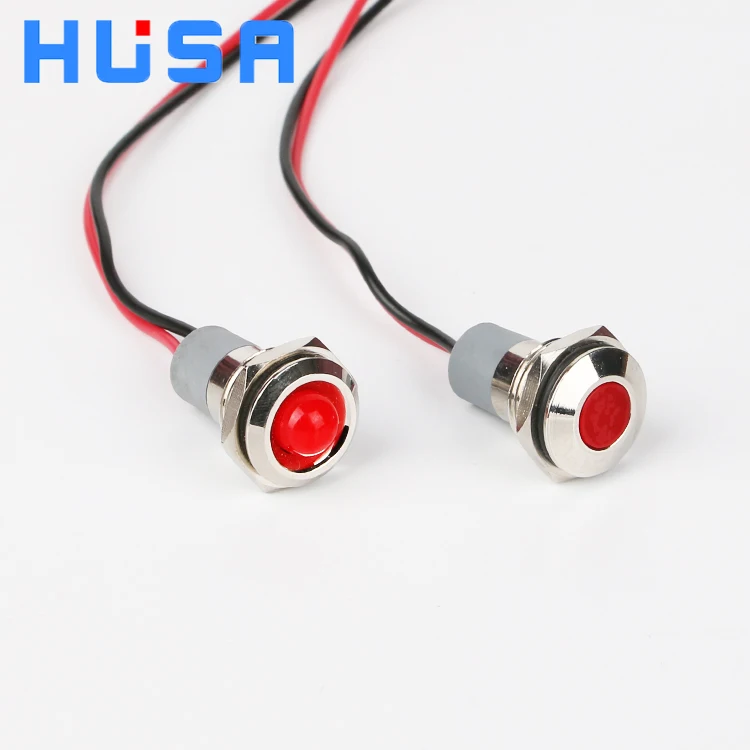 14mm mini hole diameter  Metal pilot light waterproof led indicator lamp with 15cm cable or pins Red Green blue yellow white Led