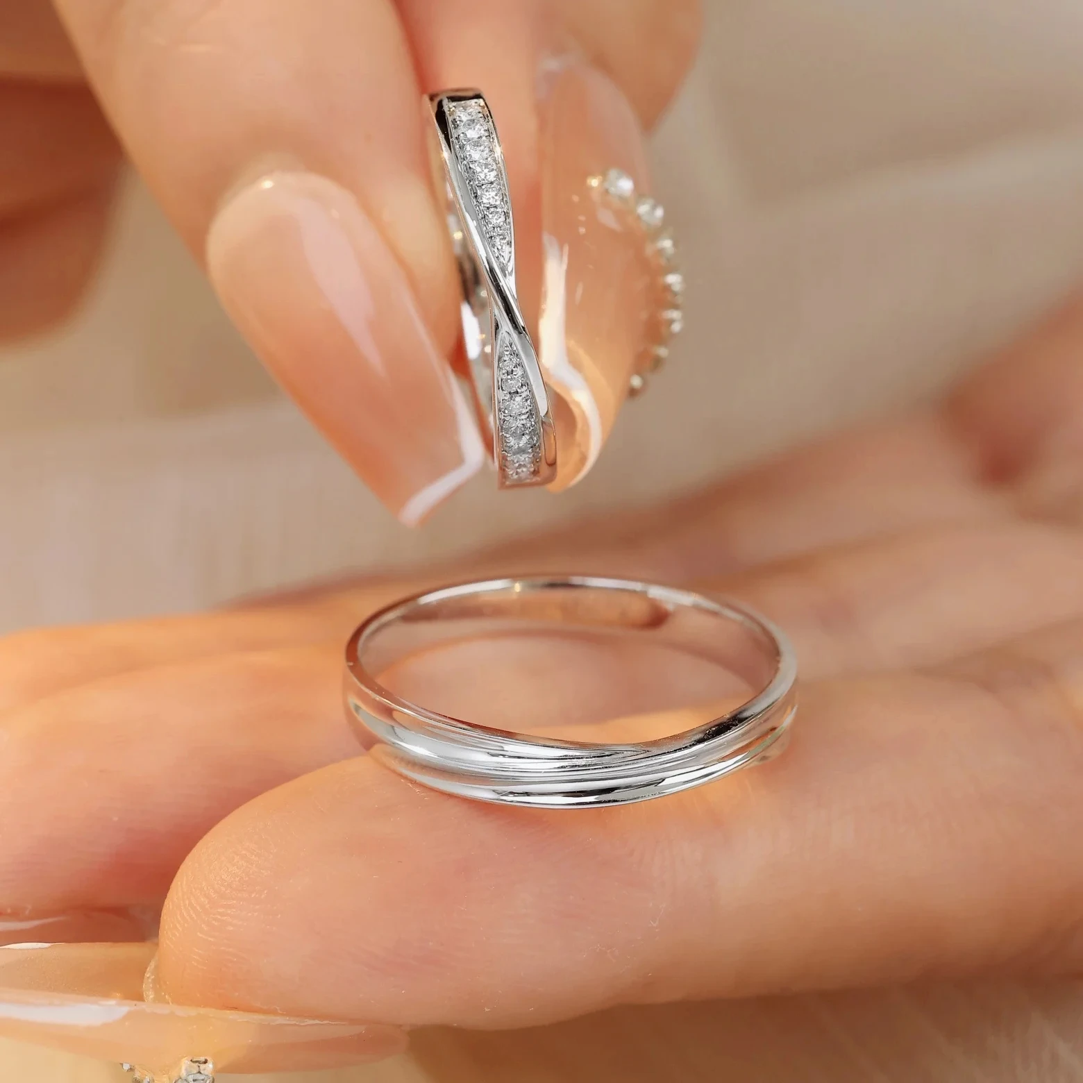 H&F Wholesale Men Wedding Band White Gold 18K 14K 10K Real Gold Couple Wedding Ring Natural Diamond for Couple