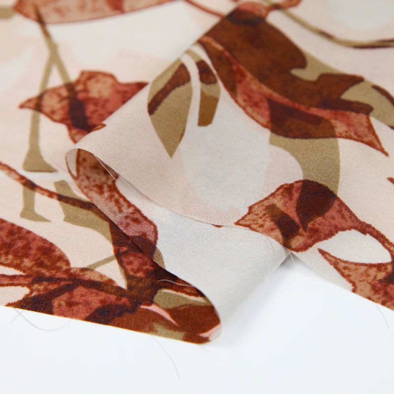 Beautiful 6 A Grade silk satin with spandex 16mm leaves digital printing fabric spring summer dress