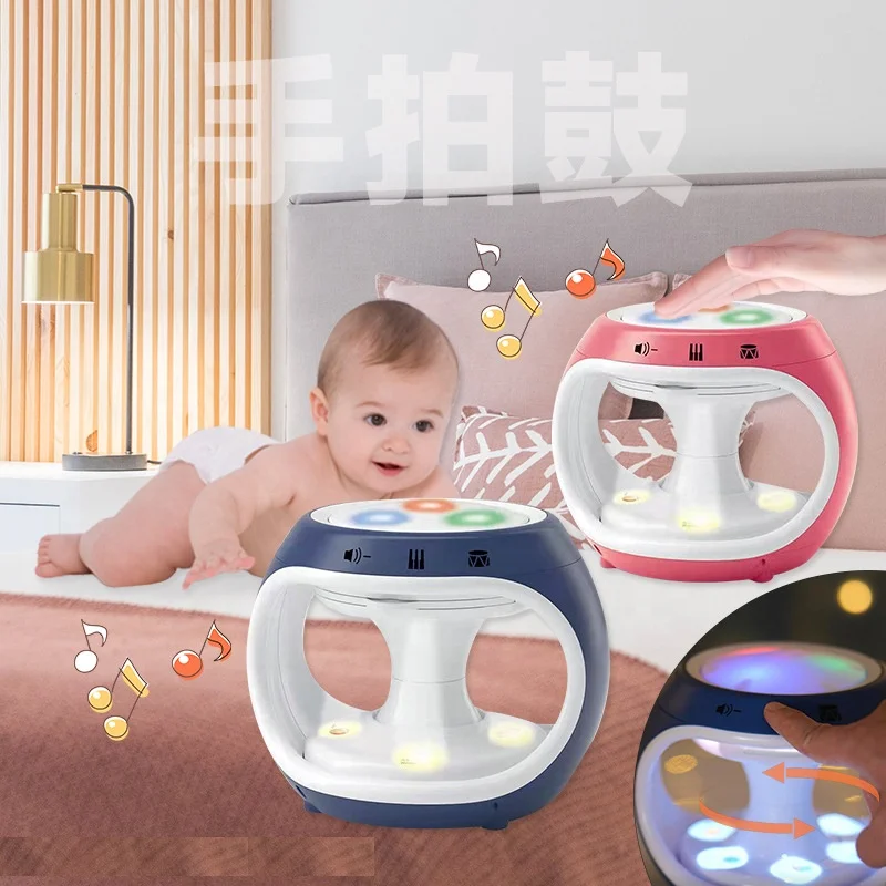 Baby hand beat drum musical instrument toy toddler early learning electronic rotating projection hand clap drum with light music