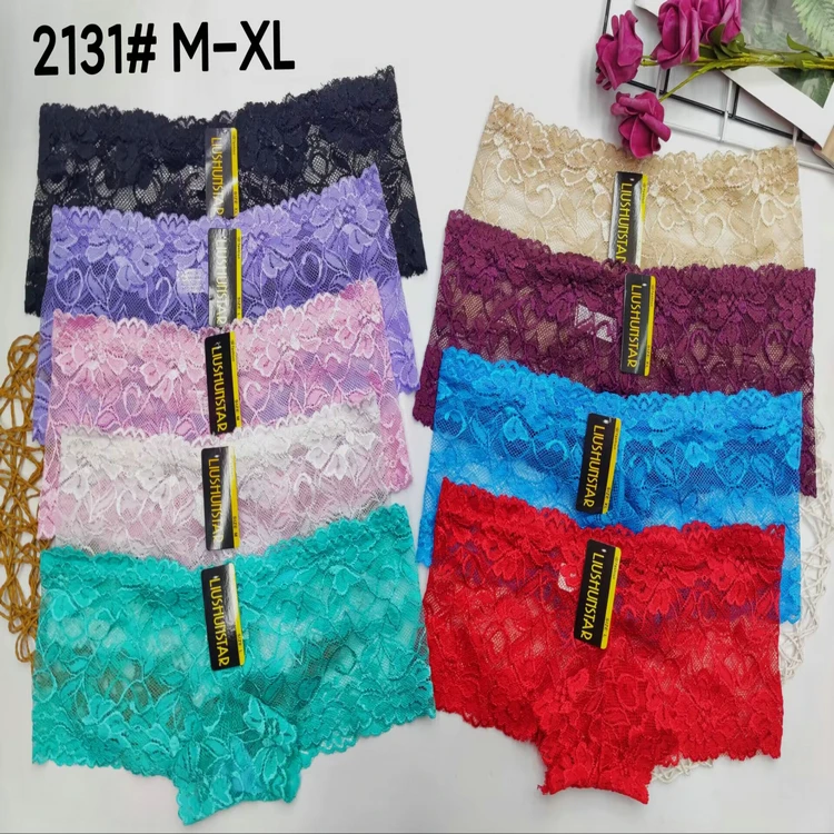 0.34 Dollar Model LAS020 Waist Free Wholesale Lace Boyshort Breathable Floral Lace Women Underwear