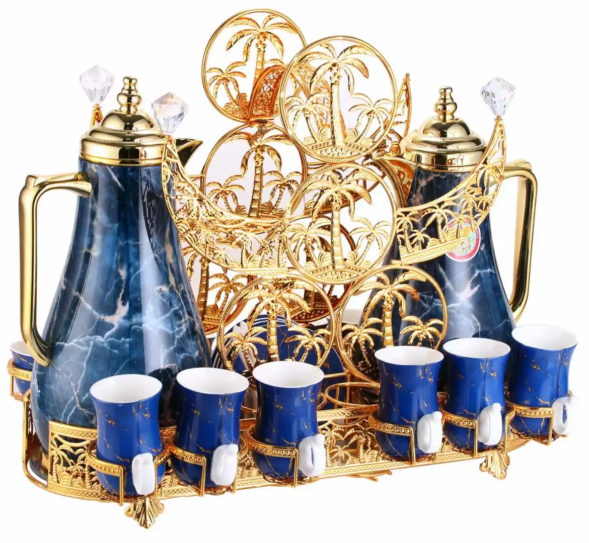 Arabic ceramic golden tea cups with Insulated teapot milk pot porcelain tea cup saucer set gold coffee cups