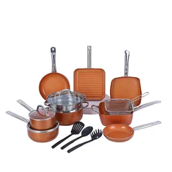 New Stretched Pot Popper Color Ceramic Non Stick Cookware Set Pot Customized 13 Pieces Copper non-stick Cookware Pans Pots Set
