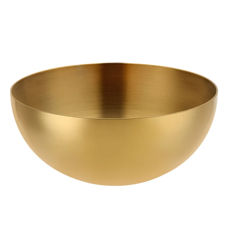 New product 15CM 20CM Korean Stainless Steel Metal Gold Bowl Decoration Mixing Fruit Salad Round Shape Bowl