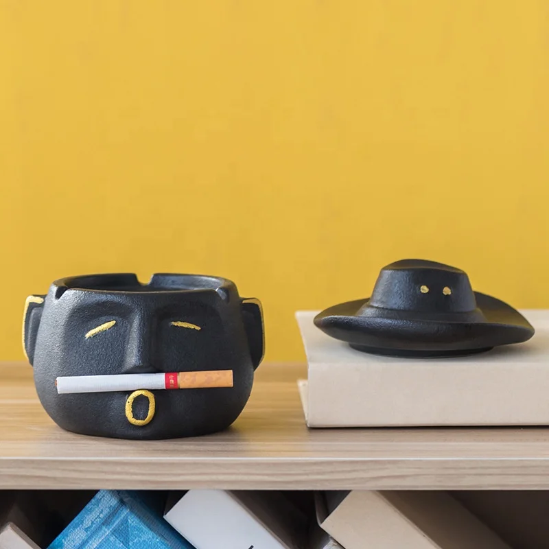 Creative Abstract Ceramic Living Room Personality Fashion Trend Anti-fly Ash Porcelain Ashtray For Household Ornaments