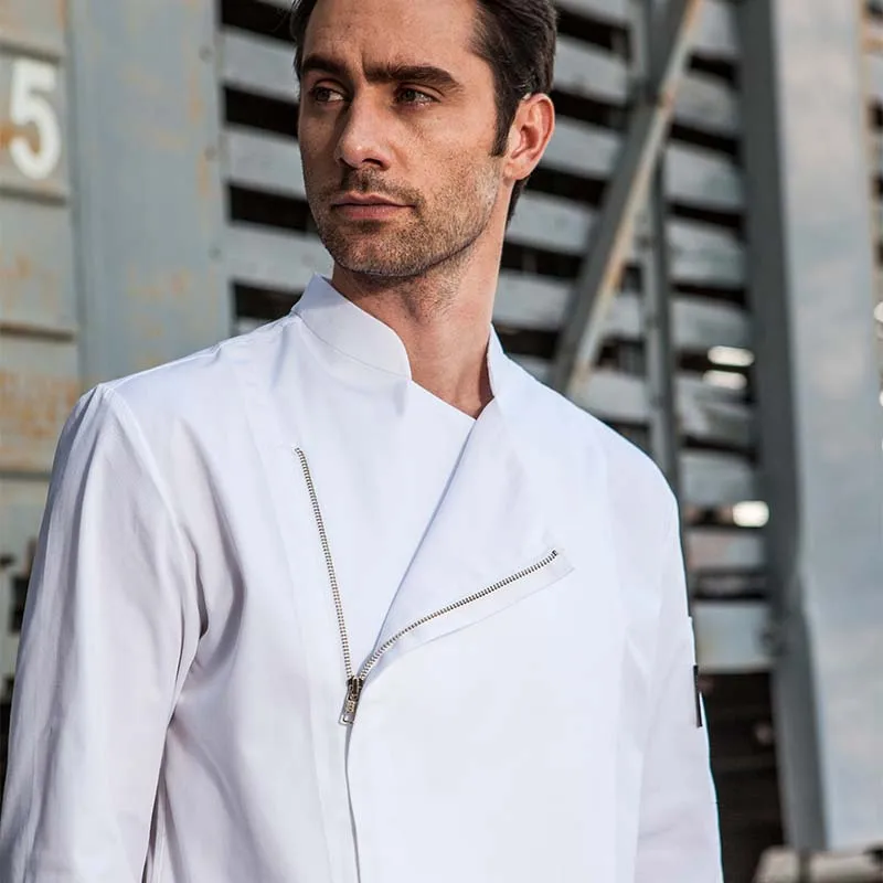 CHECKEDOUT wholesale white black half sleeve clothes cross-over collar kitchen coat restaurant jacket cooking chef uniform
