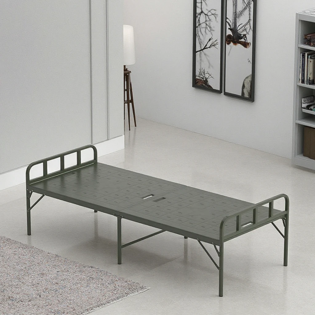 Modern Single Portable Iron Steel Metal Folding Bed with Solid Wood Low Price Foldable Mattress Bedroom Hotel Factory Wholesale