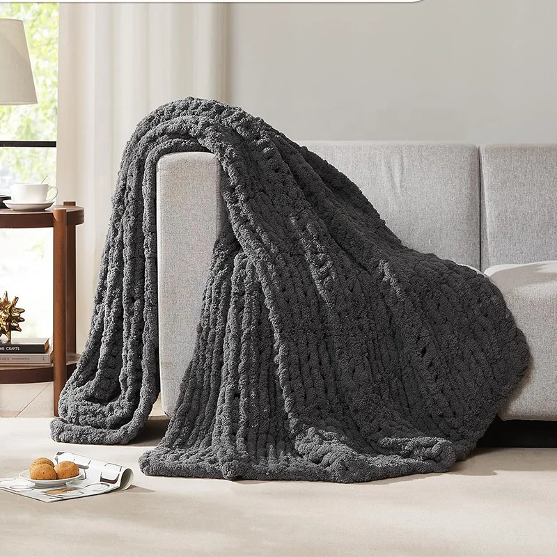 Оптовая продажа большие размеры трикотажные одеяла из синели теплые вязаные для ручного вязания дивана