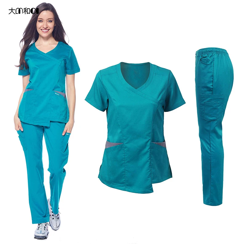 Europe and the United States short-sleeved V-neck surgical overalls nurse clothes wash clothes set SPA skin management gowns