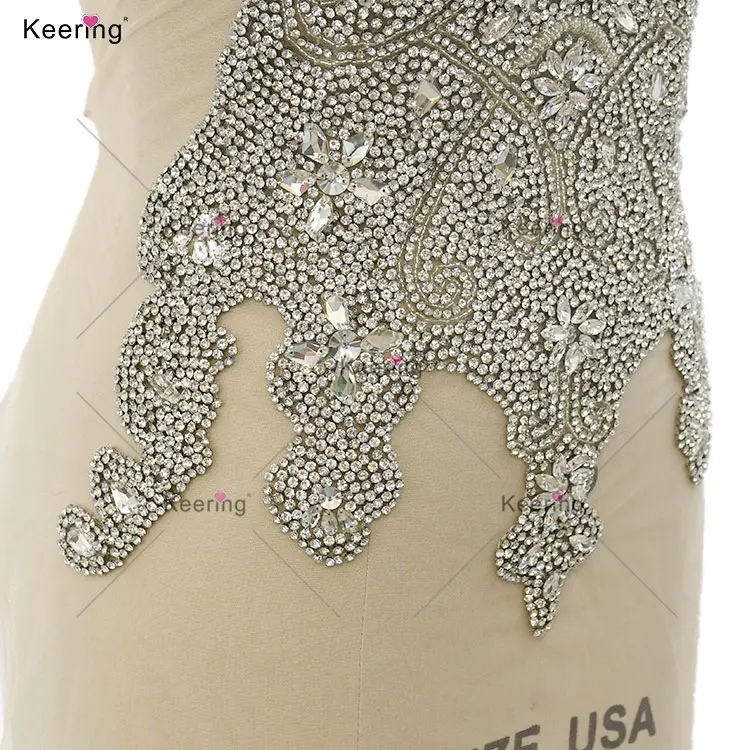 Wedding Dress Crystal Full Stone Strass Rhinestone Sexy Silver Diamond Bodice Dress Patch Applique Crochet Design WDP-534
