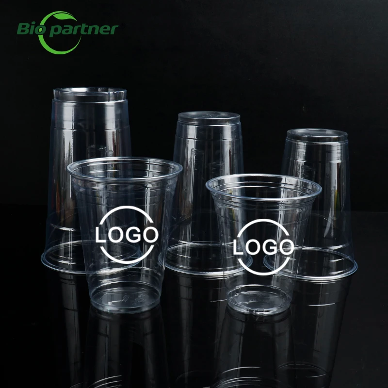 Wholesale Beverage Store Plastic Cups PP PLA PET Clear Milkshake Cold Drinks Juice Cup Disposable With Dome Lids