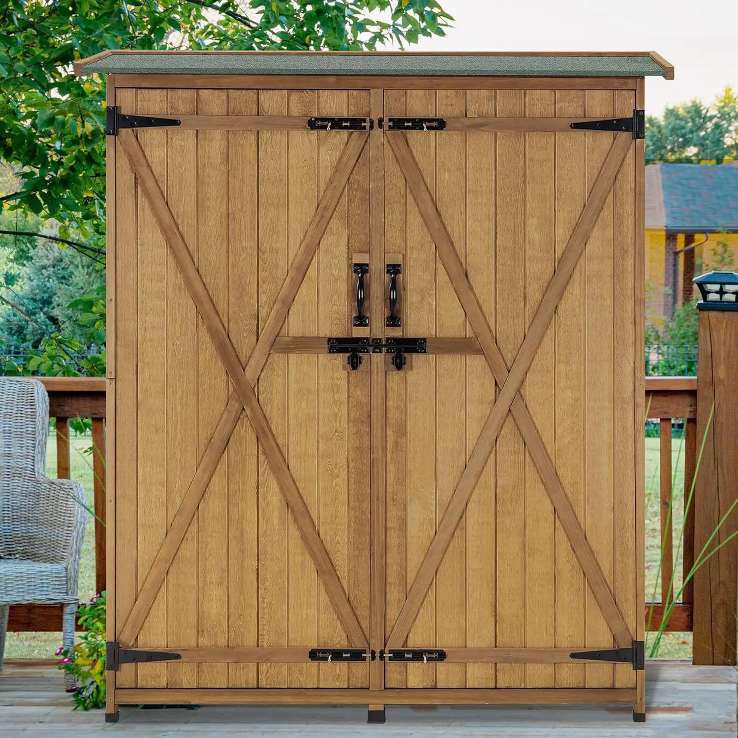 Small Cedar Wooden Tool Sheds Weather Resistant Outdoor Double Lockable Doors Storage Shed for Garden Tool House