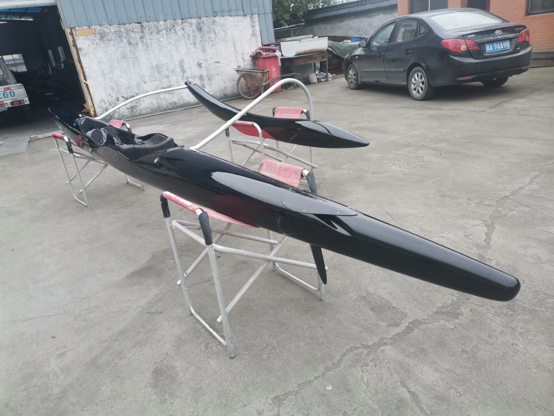 China made carbon fiberglass AOCRA OC single 1 man surfing canoe outrigger canoe OC1