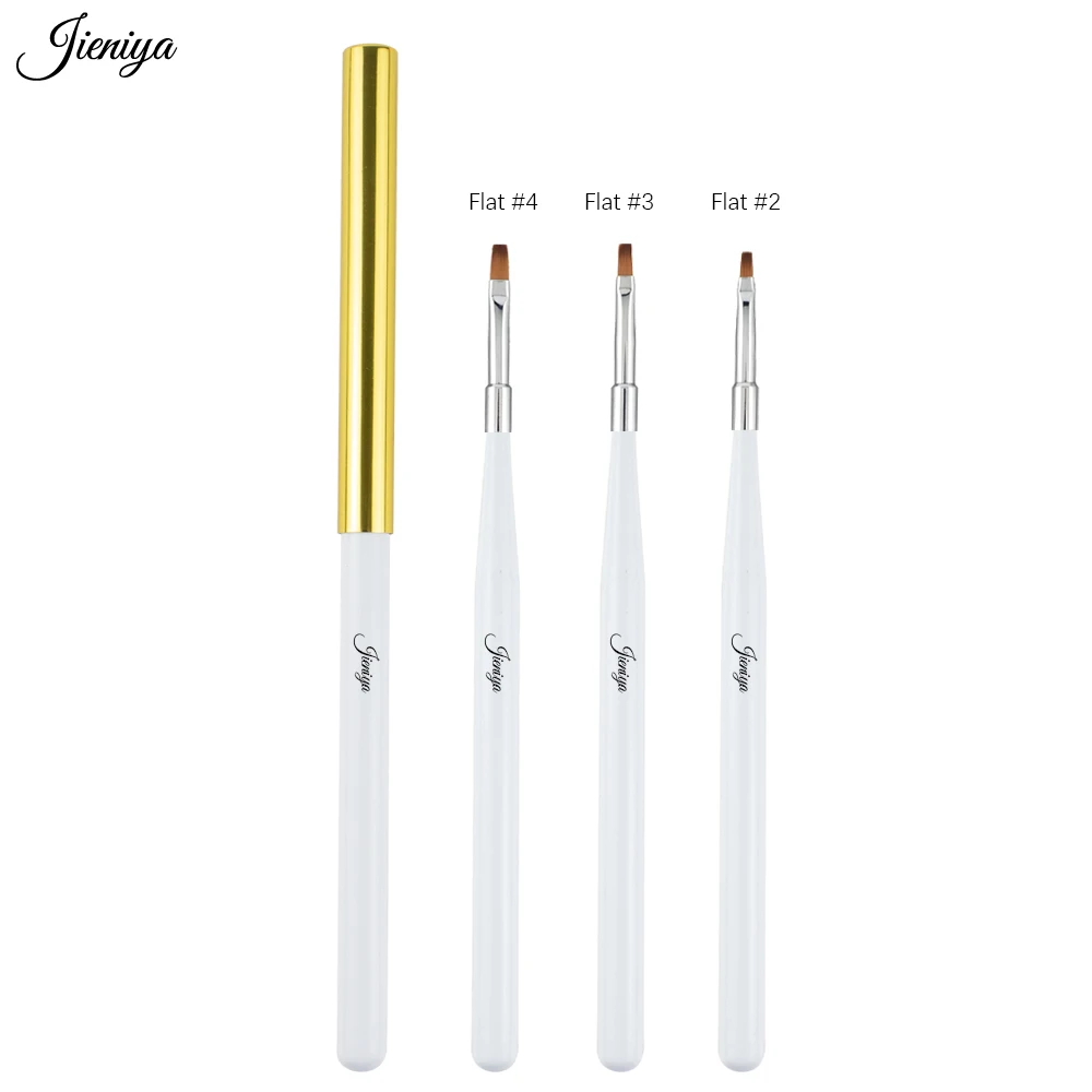 Jieniya Custom Logo Nylon hair white wood Handle flat brush nail art brush for beauty salon