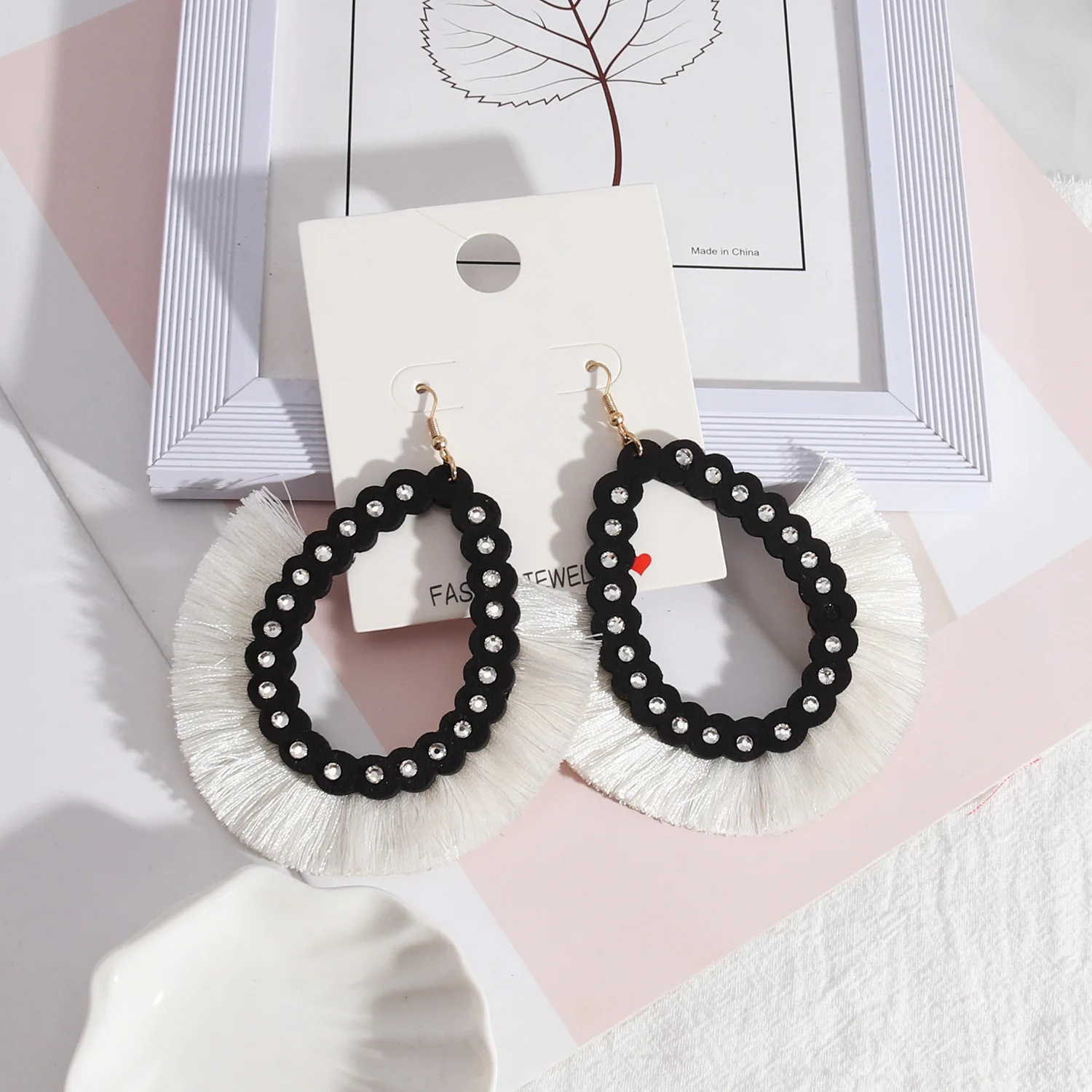 Waterdrop Wooden Earrings wood thread Tassels Earrings for Women Fashion Designer Jewelry