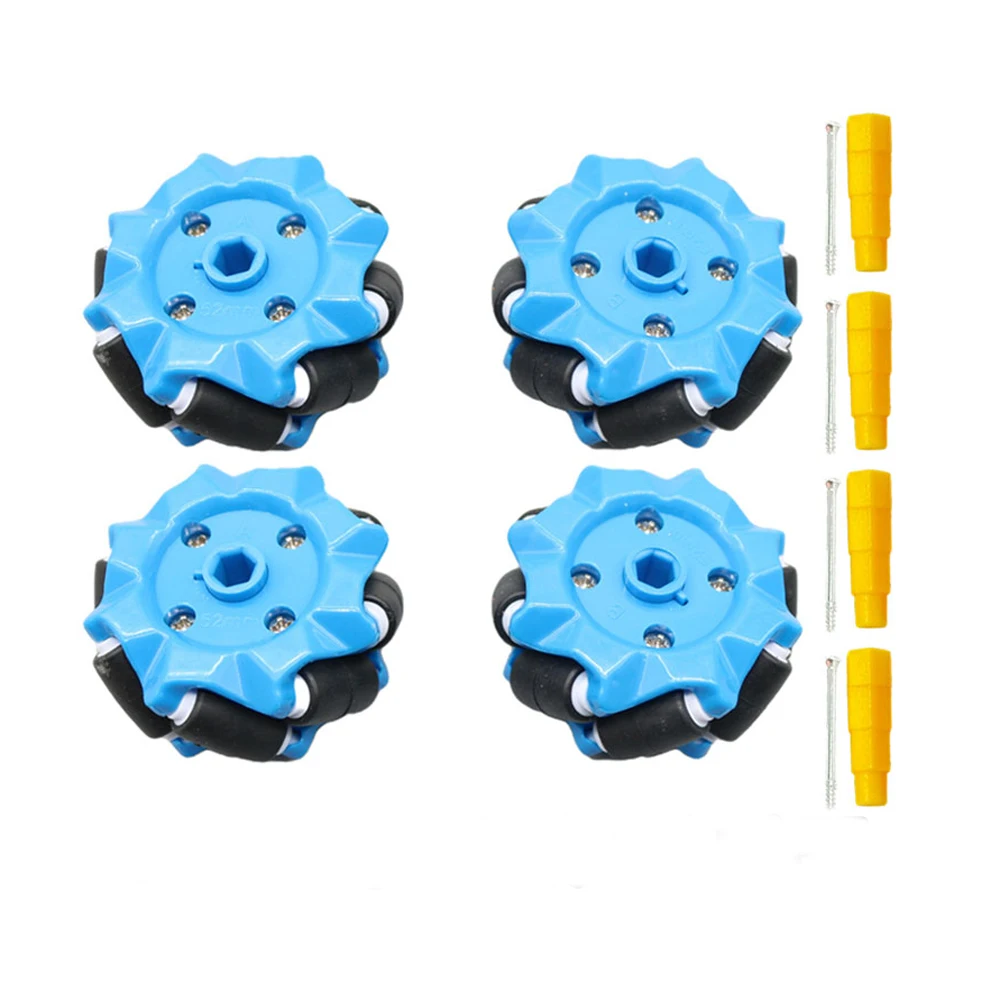 4pcs/set 52mm Blue Mecanum Wheel Omni-directional Tire with 4pcs TT Motor Connector for Raspberry Pi DIY RC Toy Parts