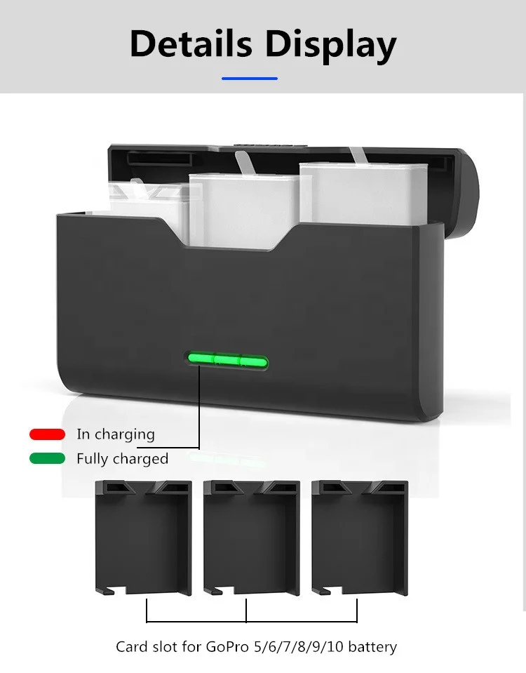 New Storage Box Design Support Different Models Action Camera Battery 3 Slots Triple Charger For GoPro 5/6/7/8/9/10/11