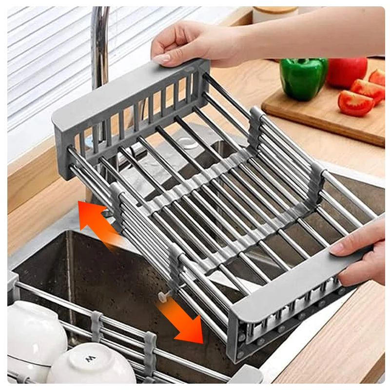 Hot Sale Vegetables Fruits Cleaning Steel Foldable Kitchen Accessories Tools Sink Adjustable Telescopic Portable Drain Basket