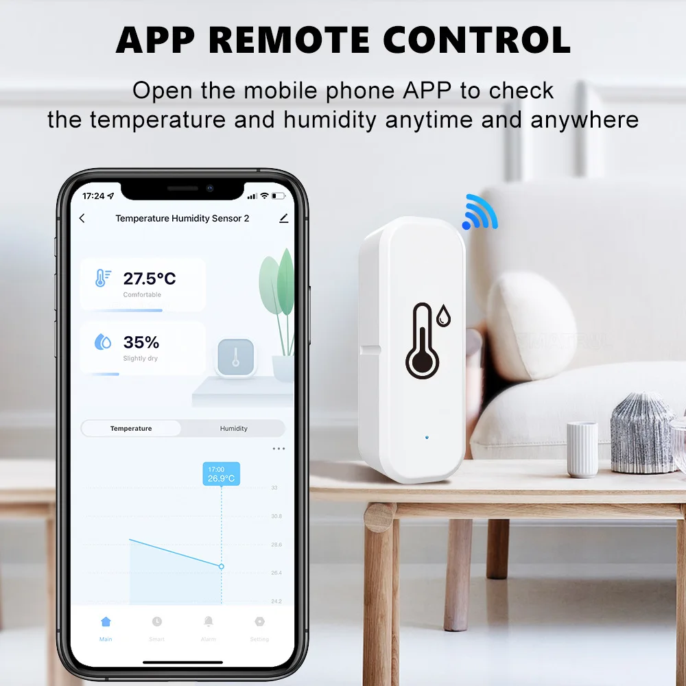 Smart home App remote monitor control temperature and humidity sensor Tuya intelligent wifi Bluetooth thermometer hygrometer