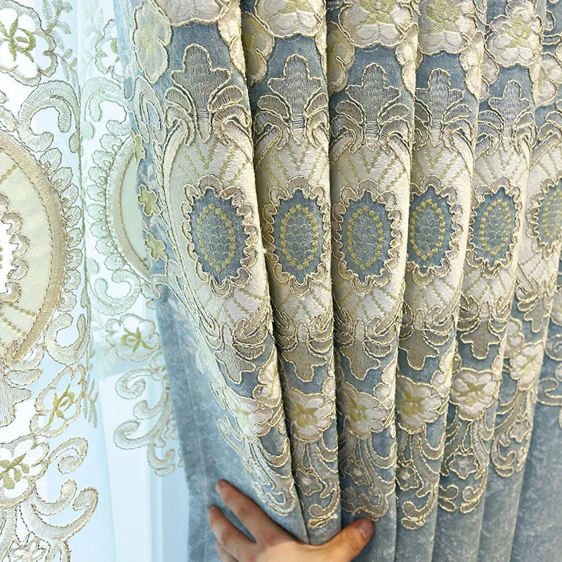 Luxurious European Chenille Embroidered Curtain Ready Made Embroidery Blackout Curtains For Living Room Dining Room