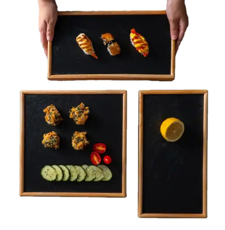 Restaurant wedding party custom bamboo SLATE wooden tray, dim sum wooden tray
