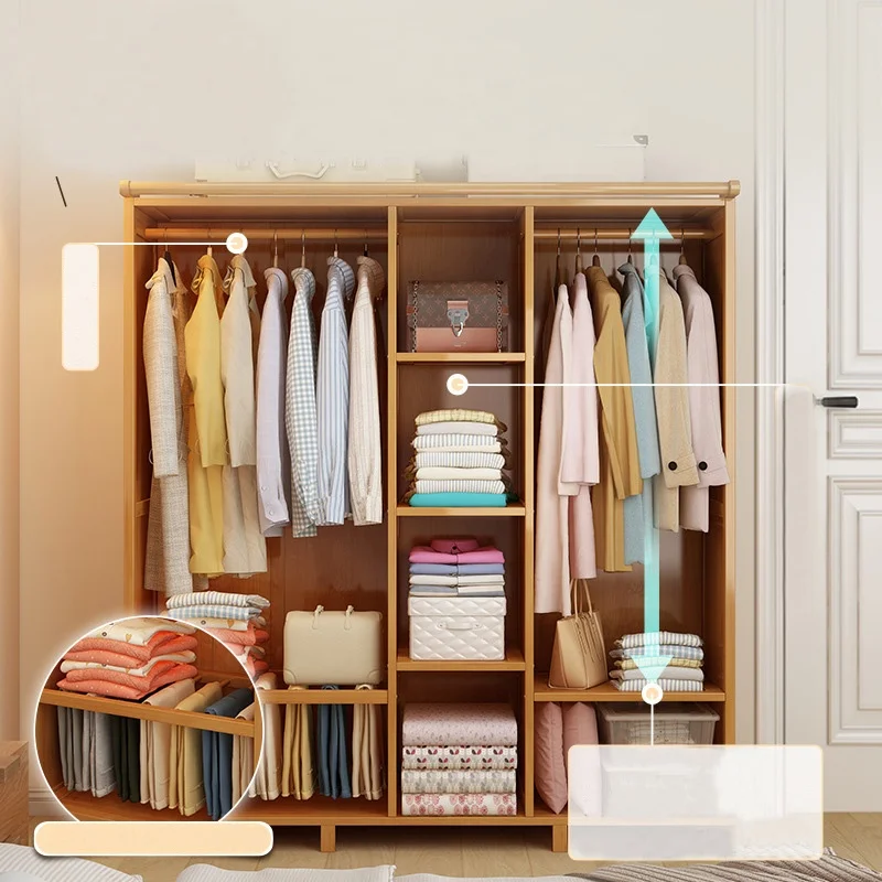 Simple  Solid Wood Minimal Rent Room Hanging Wardrobe Cane Weaving Bedroom Clothes Storage cabinet 2022WL-034