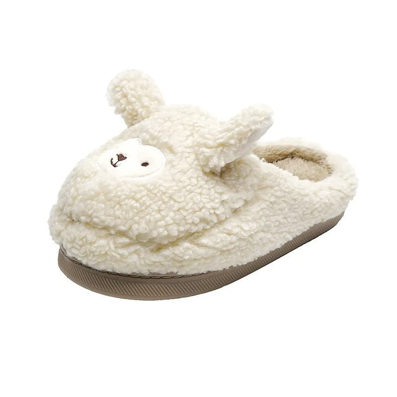 Wholesale plush big head ear home slippers cute Korean style plush warm flat cotton slippers