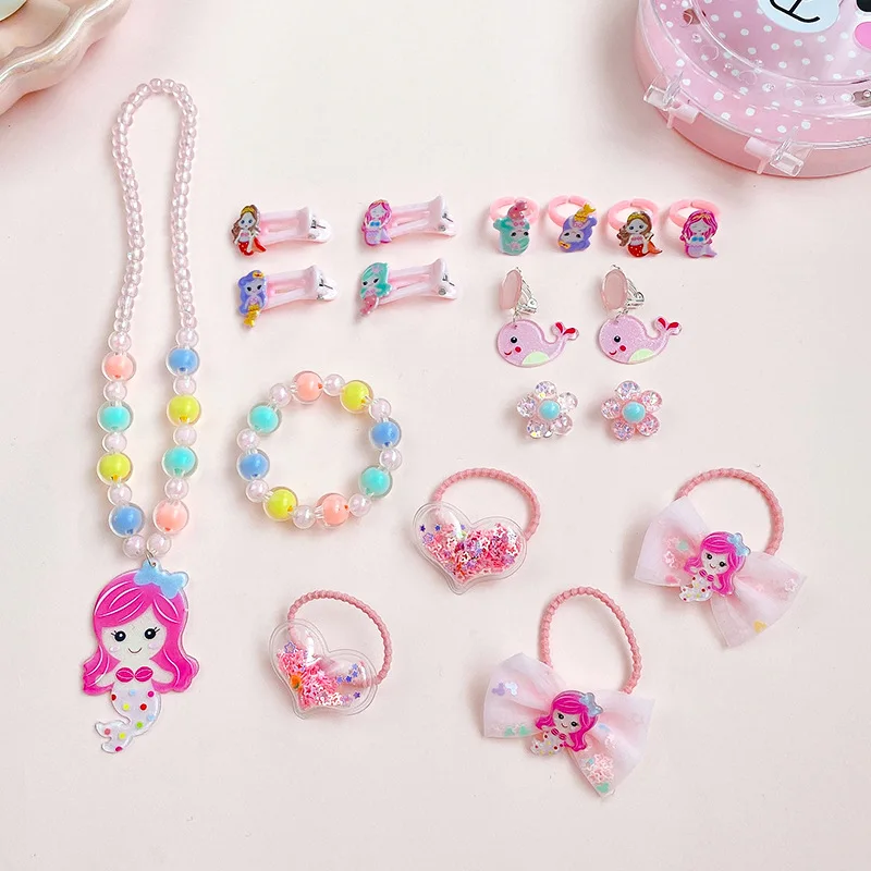Hot Sale Little Girls Jewelry Set Kids Play Rings Necklaces Bracelets for Toddler Girl
