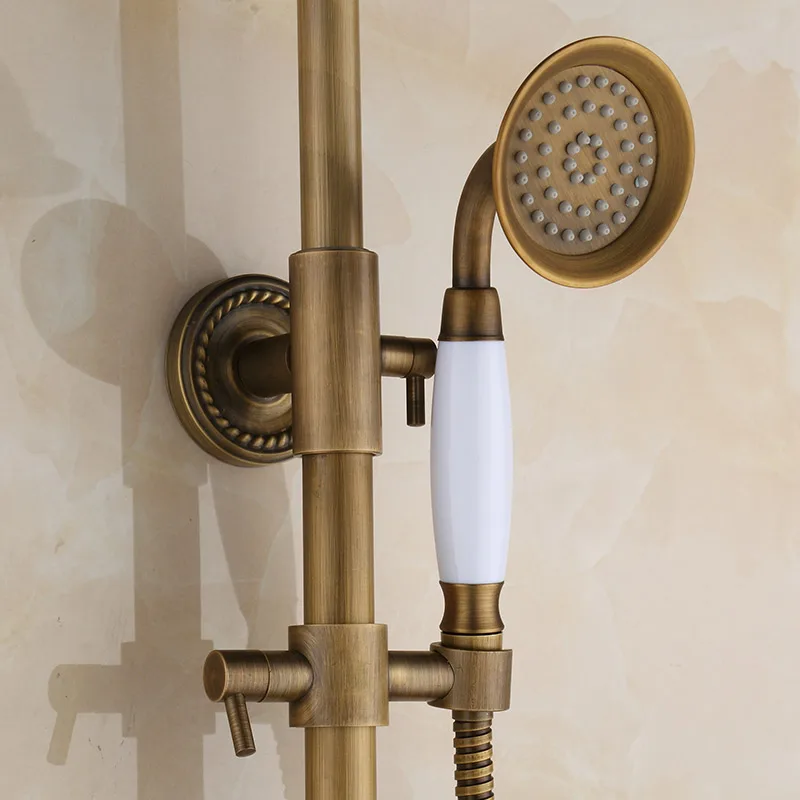 Best Selling Bathroom Exposed Shower Mixer Wall Mount Antique Brass Gold Rainfall Shower Faucet Set