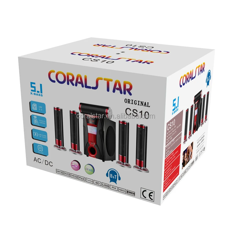  Coralstar 5 1 Hi-Fi super bass колонка Система домашнего кинотеатра сабвуфер деревянная коробка