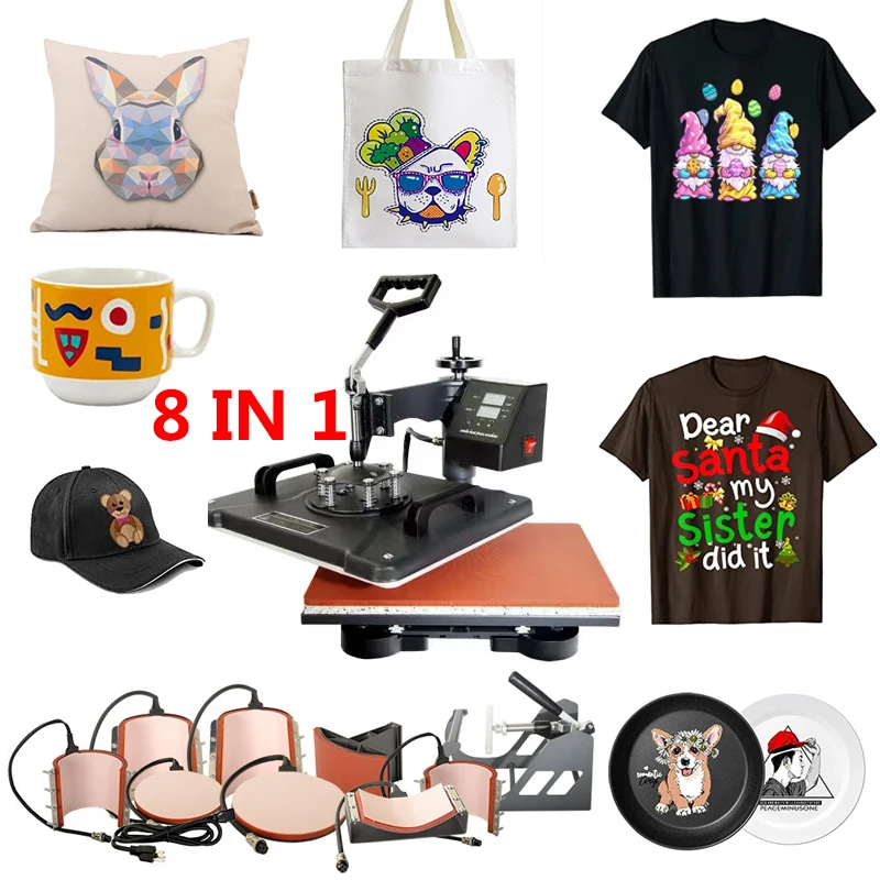Multifunction 8 in 1 combo heat Press Printing Machine 38*38cm Mug T shirt Phone case plate combo heat transfer printer Prices