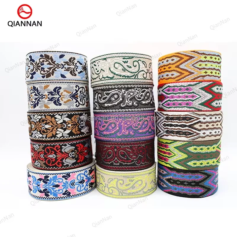 High Tenacity Ethnic Pattern Design Polyester Thick Fabric Strap Jacquard Webbing Tape For Bags