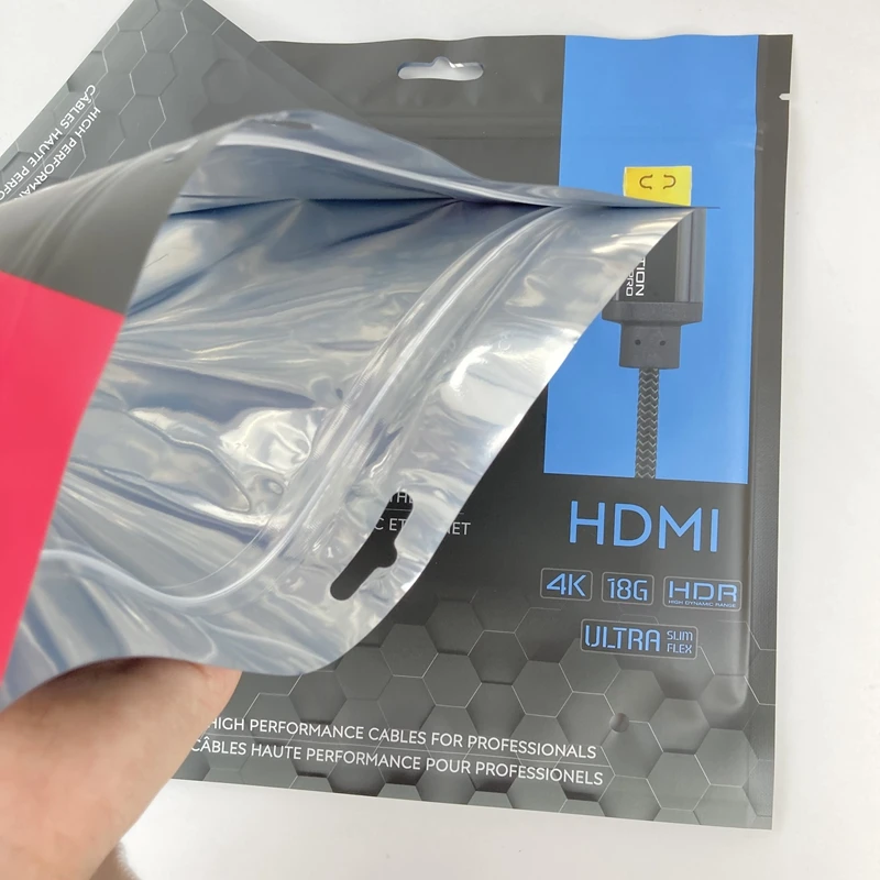 Custom Printed Aluminum Foil 3 Side Seal Zipper Clear Plastic Mobile USB Cable Bag Ziplock Phone Case Packaging Bag