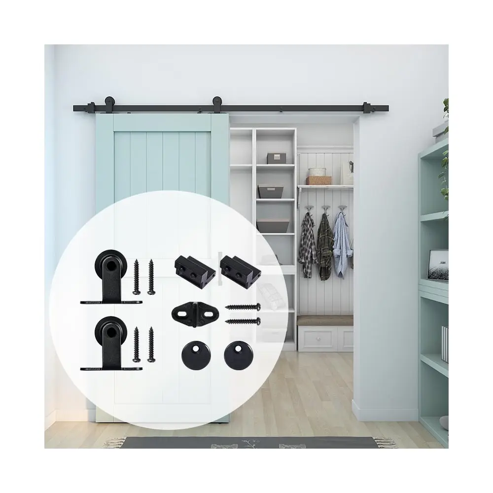 Wholesale Customization 5-16ft  Top Mount Barn Door Hardware Black Carbon Steel Sliding Barn Door Hardware Kits With Bedroom
