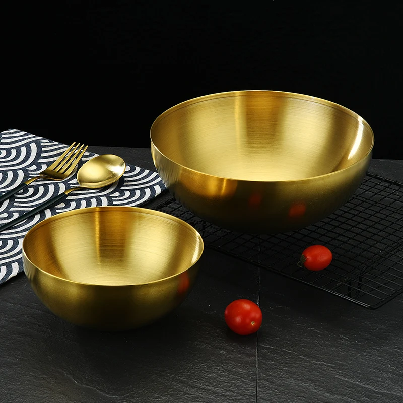 New product 15CM 20CM Korean Stainless Steel Metal Gold Bowl Decoration Mixing Fruit Salad Round Shape Bowl