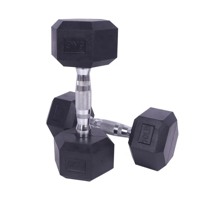 High Quality Cheap Ready To Ship Hot Life 10KG Rubber Gym Training Weight Lifting Hex Rubber Coat Dumbbells Set On Cheap Price