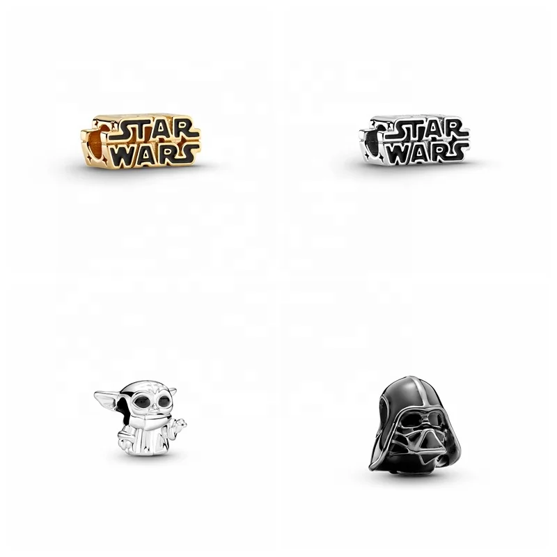  925 стерлинговое серебро золото Galaxy star Wars с черной эмалью ребенка дартом вейдером из подвески Fit панд для браслетов и ожерелий 