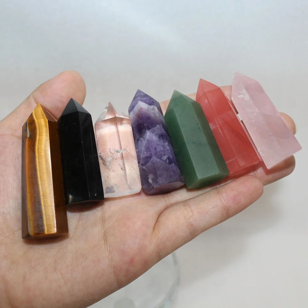 
Natural Crystal point Wand Gift Glass Box Seven Colors Raw Energy Gemstone Seven Star Array set for Healing 