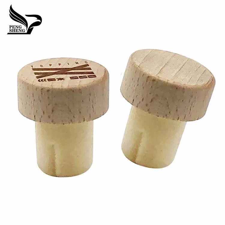 
custom wood top cap t type synthetic cork glass wine bottle small wood corks 