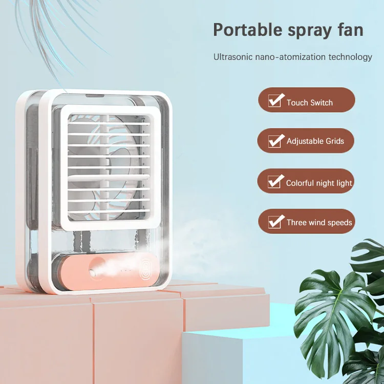 Summer Home Appliance Humidifier Spray Fan Portable Air Humidifier USB Rechargeable Desktop Fan With Night Light