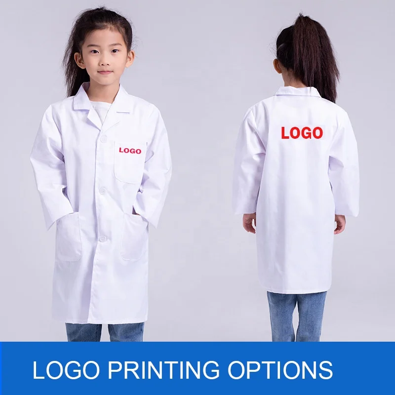 Custom logo printing White Hospital Doctor Uniformes Polyester Kids Lab Coat From China